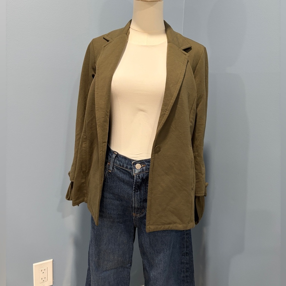 Caslon Olive Green Knit Blazer Tie Sleeve Jacket Size S - Picture 3 of 8